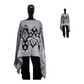 Gray poncho with black floral pattern on a mannequin against a white background