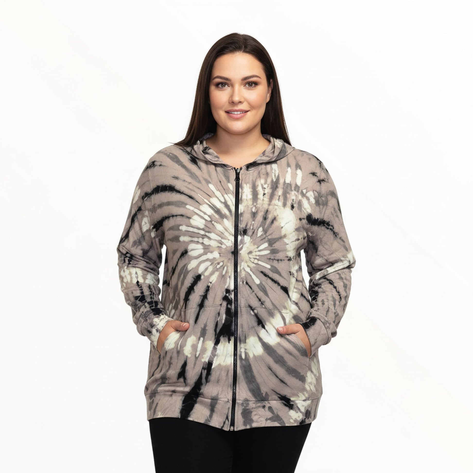 Tie-dye hoodie on a mannequin against a white background