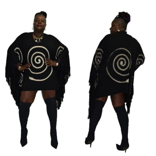 hand painted black and white poncho SanJules