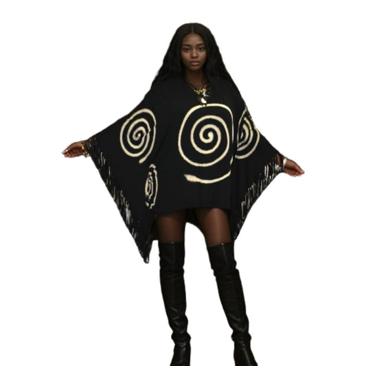 hand painted black and white poncho SanJules