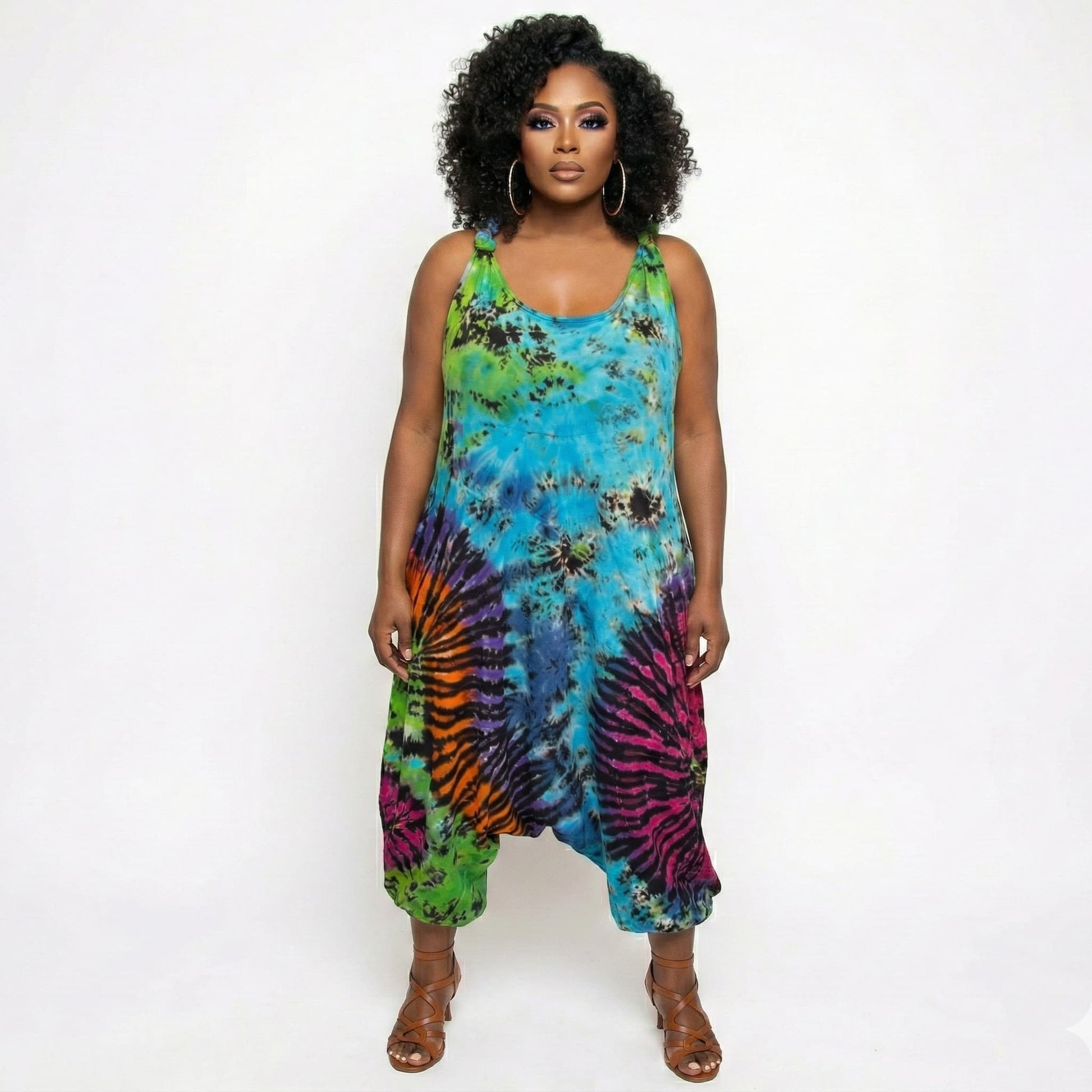 Woman wearing a tie-dye jumper on a white background SanJules