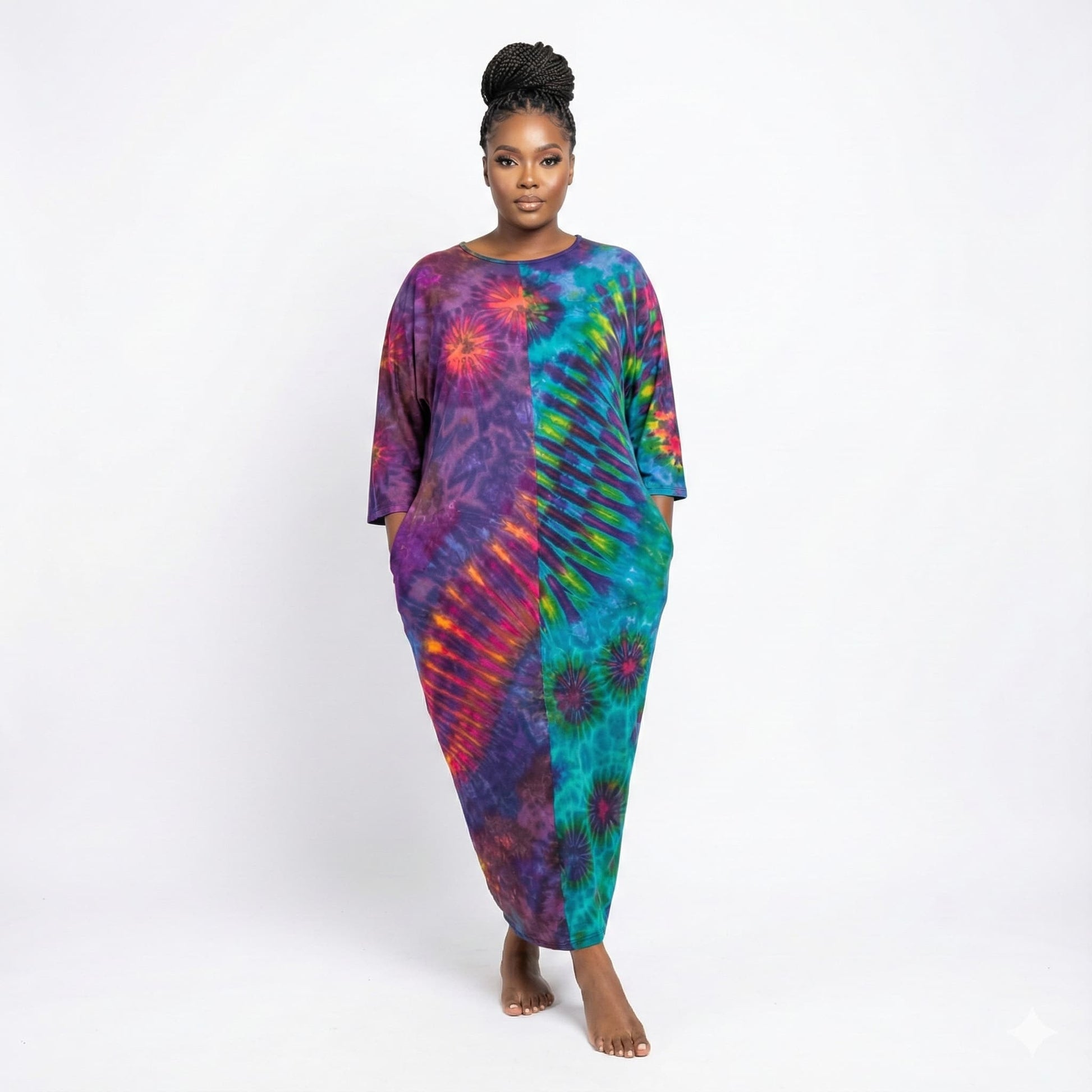 Cocoon dress with pockets - hand-dyed tie-dye effortless elegance - SanJules