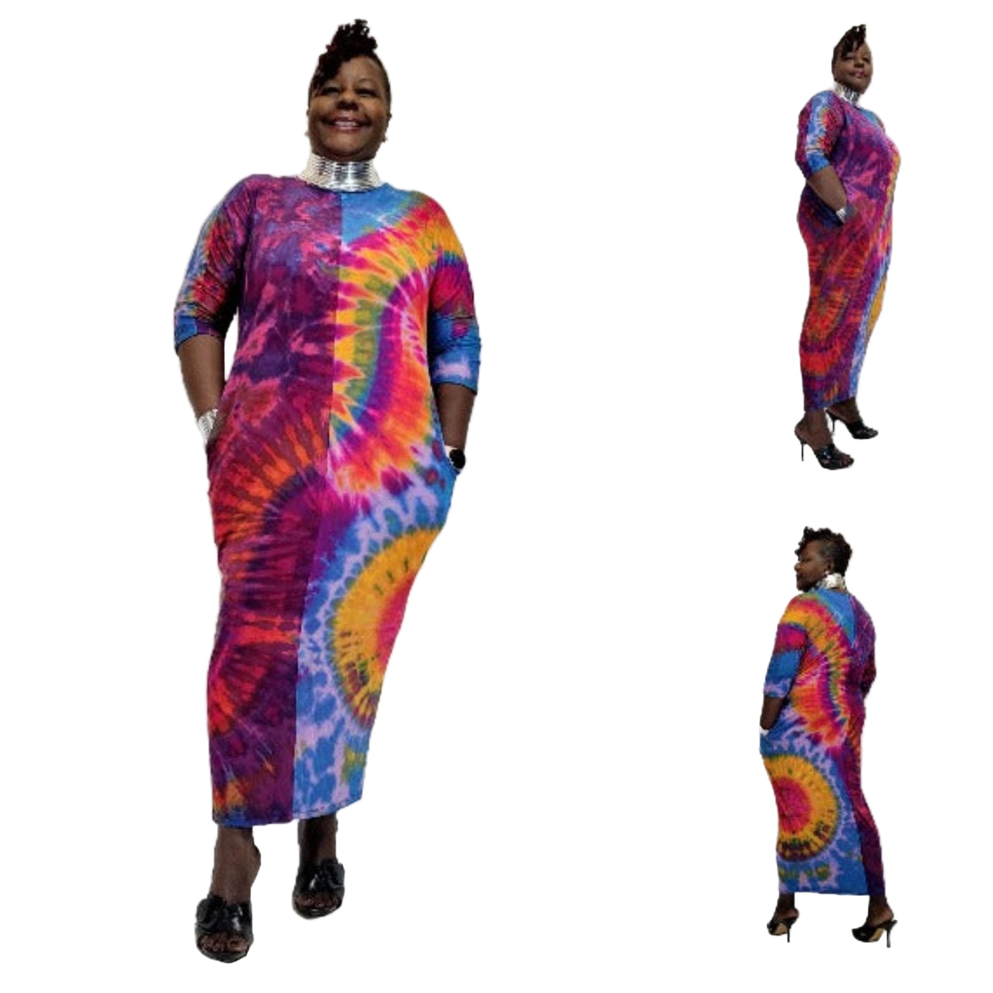 Hand-dyed cocoon dress - oversized bohemian dress with pockets - SanJules