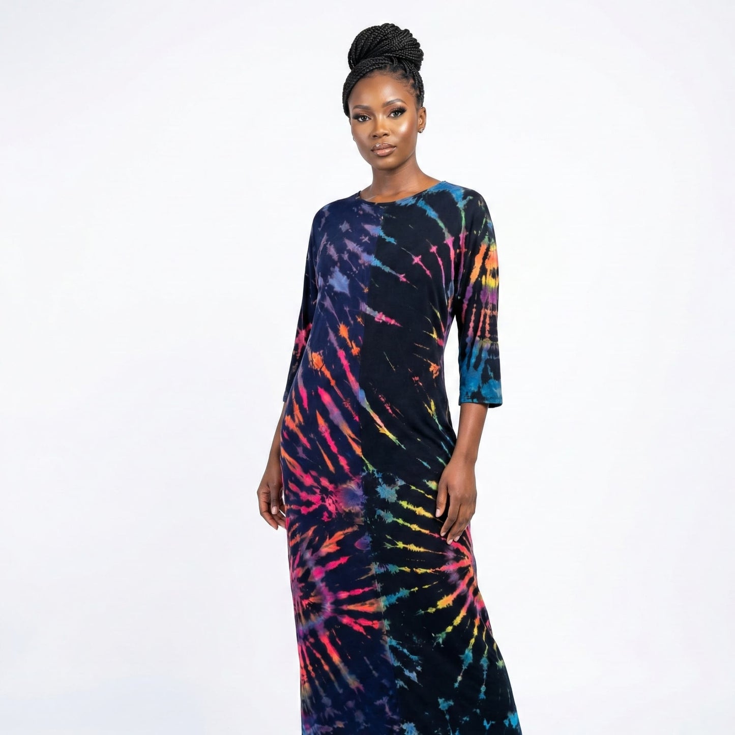 Cocoon dress with pockets - hand-dyed tie-dye effortless elegance - SanJules