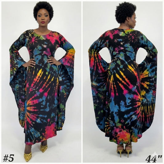 Tie-dye dress shown from front and back on a white background-Sanjules