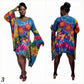 Woman wearing a colorful tie-dye dress with front and back views on a white background.-Sanjules