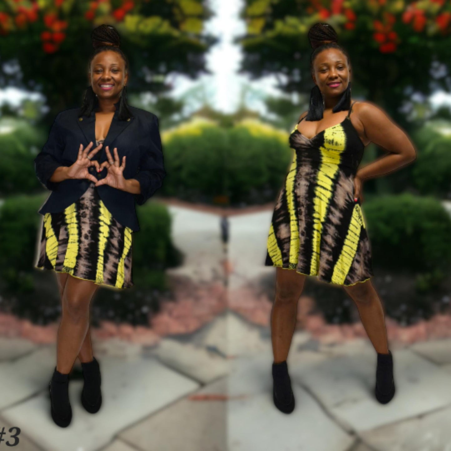 Flirty short sexy Yellow and black dress--SanJules