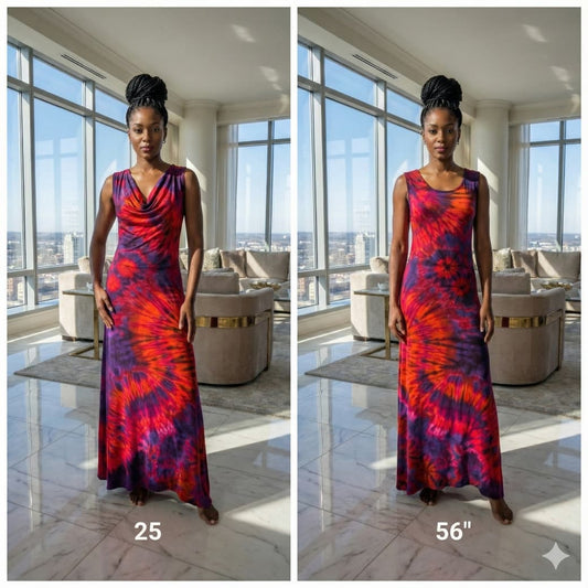 Tie dye  dress worn by model SanJules