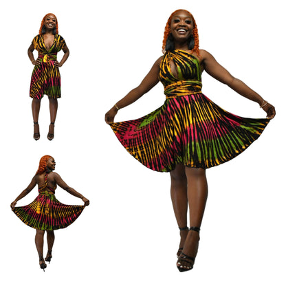 Short wrap dress  multi color tie dye base Dresses-SanJules