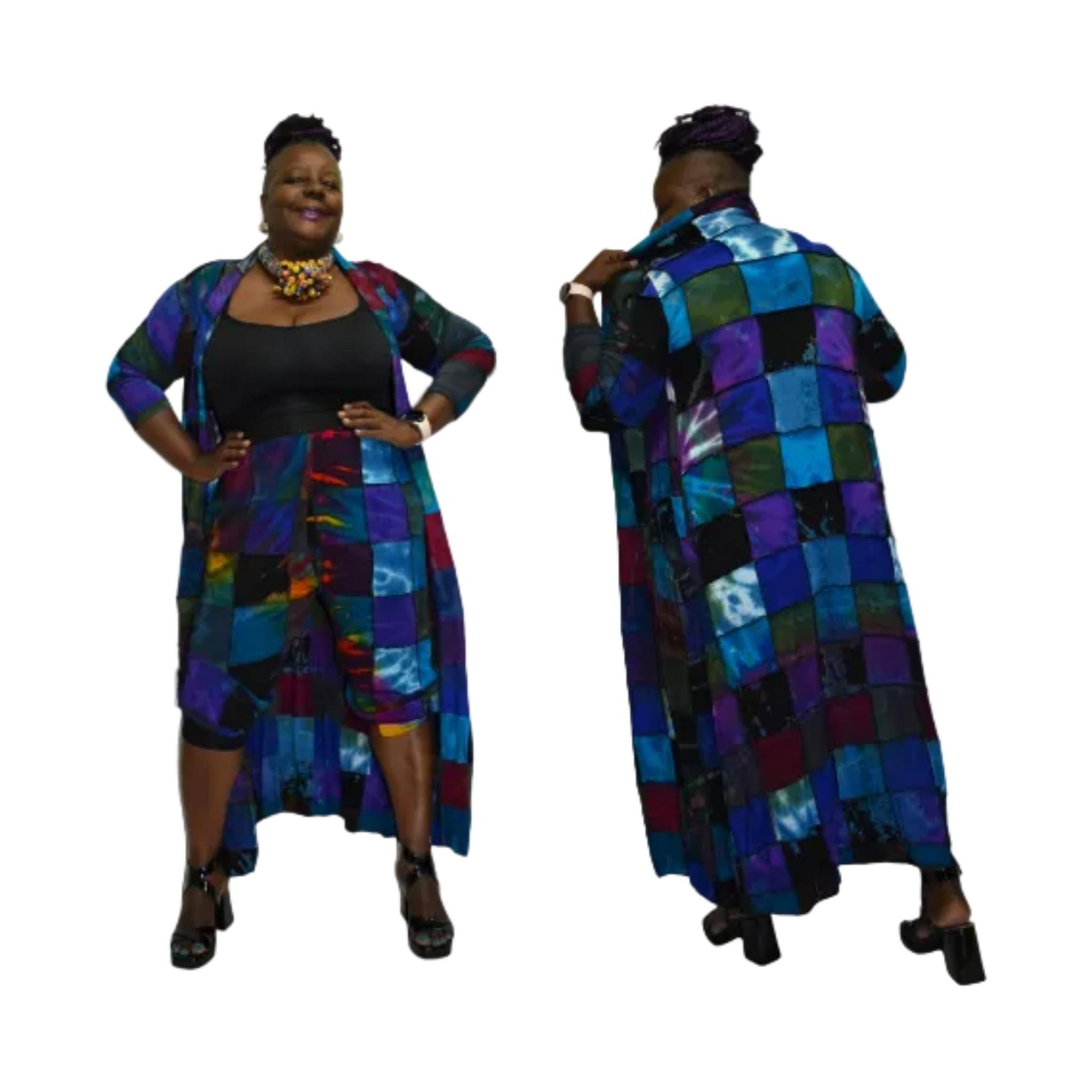 Long sleeve patchwork duster