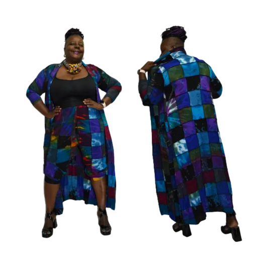 Long sleeve patchwork duster