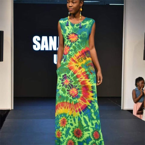 Sassy Gown green base tie dye-Dresses-SanJules