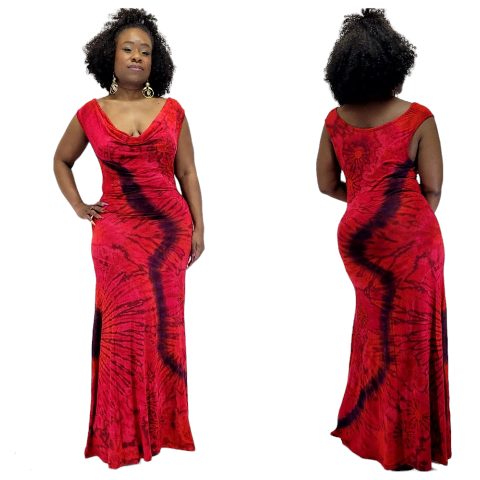 Sassy Gown red base tie dye-Dresses-SanJules