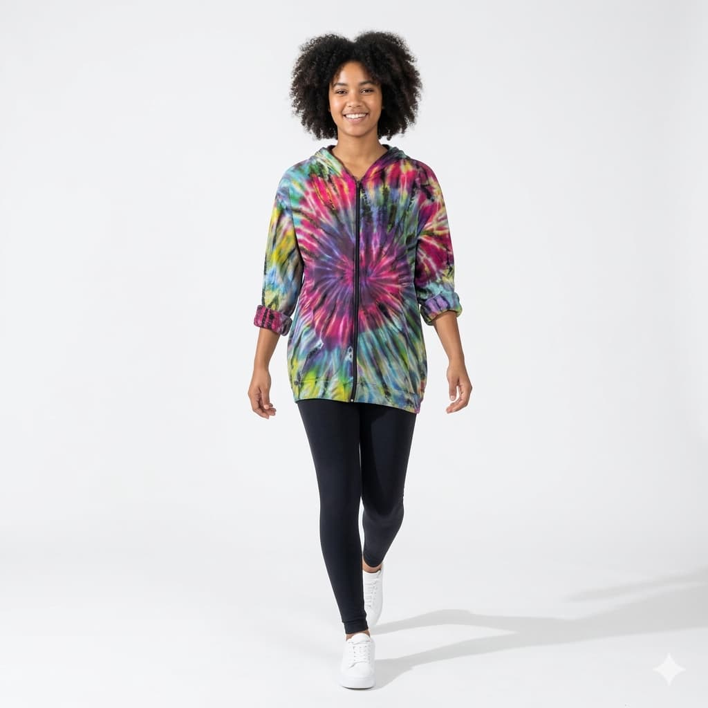 Tie Dye Hoodie Zip Light weight Final Sale Zip-Up Hooded Layering Jacket