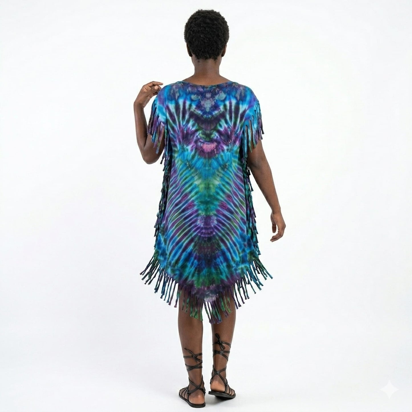 Hand-Dyed Trina Dress | Strips Detail Tie-Dye Midi | Boho Dress