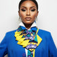 Woman wearing patterned necktie