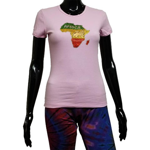 Plink t shirt with rhinestone map of Africa
