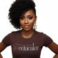 "Woman in brown short-sleeve tee, America's Next Top Educator in purple & white rhinestones."