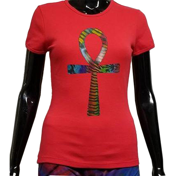 Ankh design on a red t shirt