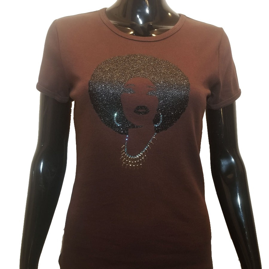 Foxy Metallic black afro T-T Shirt-SanJules