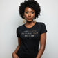 Black fitted t-shirt with "I AM bringing NATURAL back NO LYE" in gold and silver rhinestones.