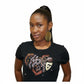"I Love Chocolate" women's t-shirt rhinestone heart design, pearl oval stones, and reflective film.