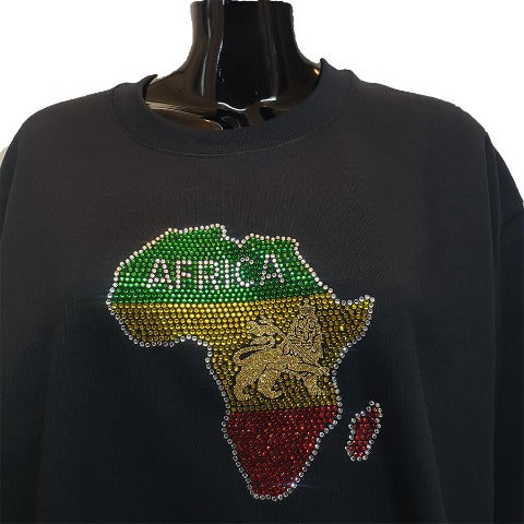 Rhinestone map of Africa on a Black sweat shirt