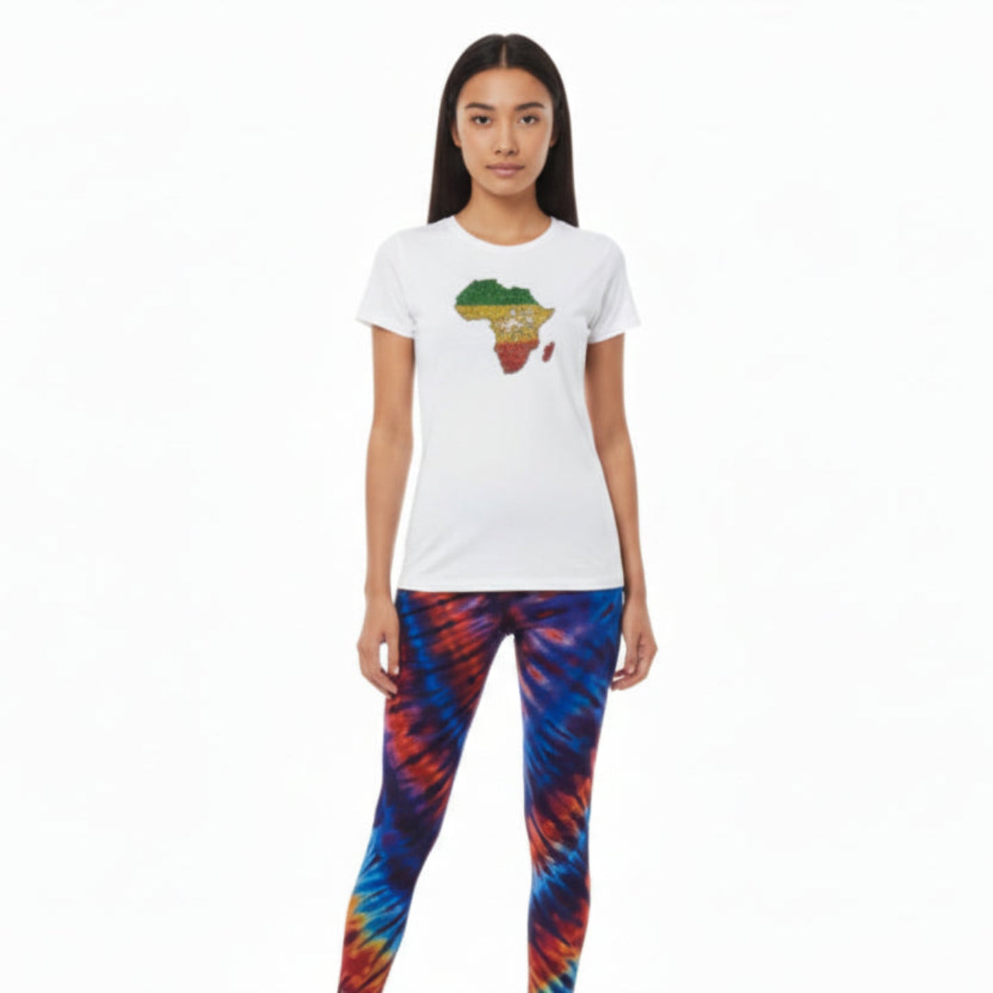 White t shirt with rhinestone map of Africa