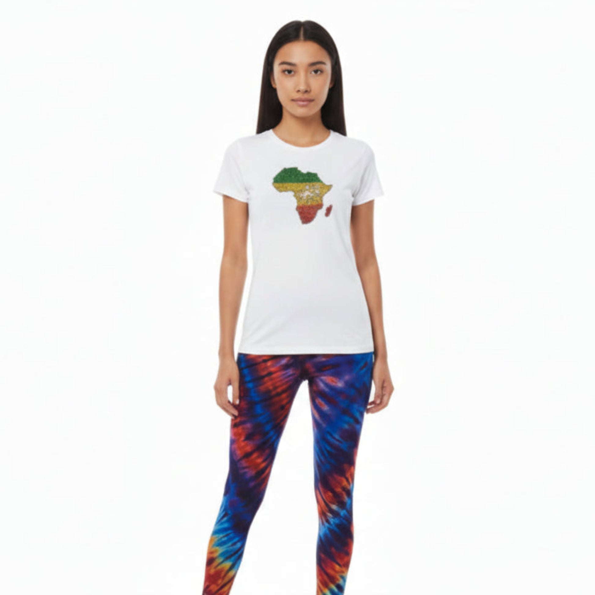 White t shirt with rhinestone map of Africa