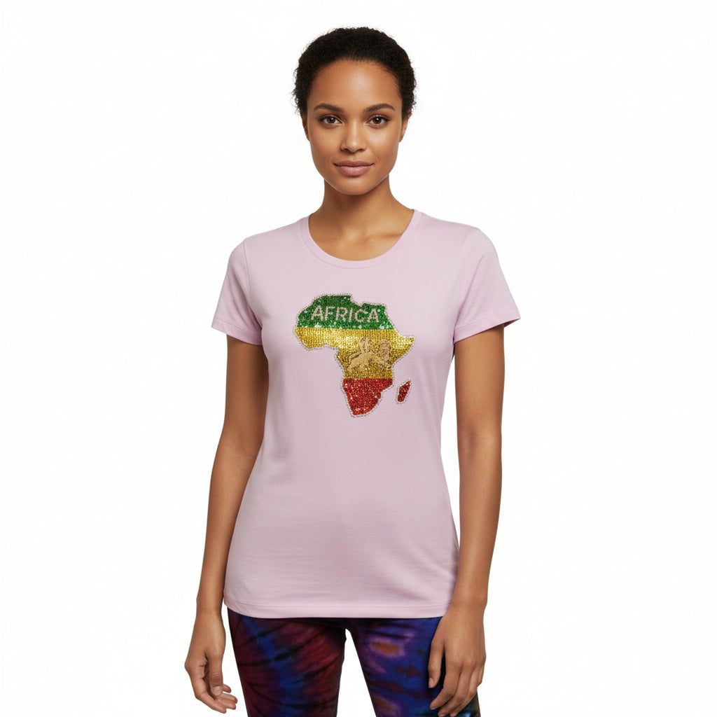 Plink t shirt with rhinestone map of Africa