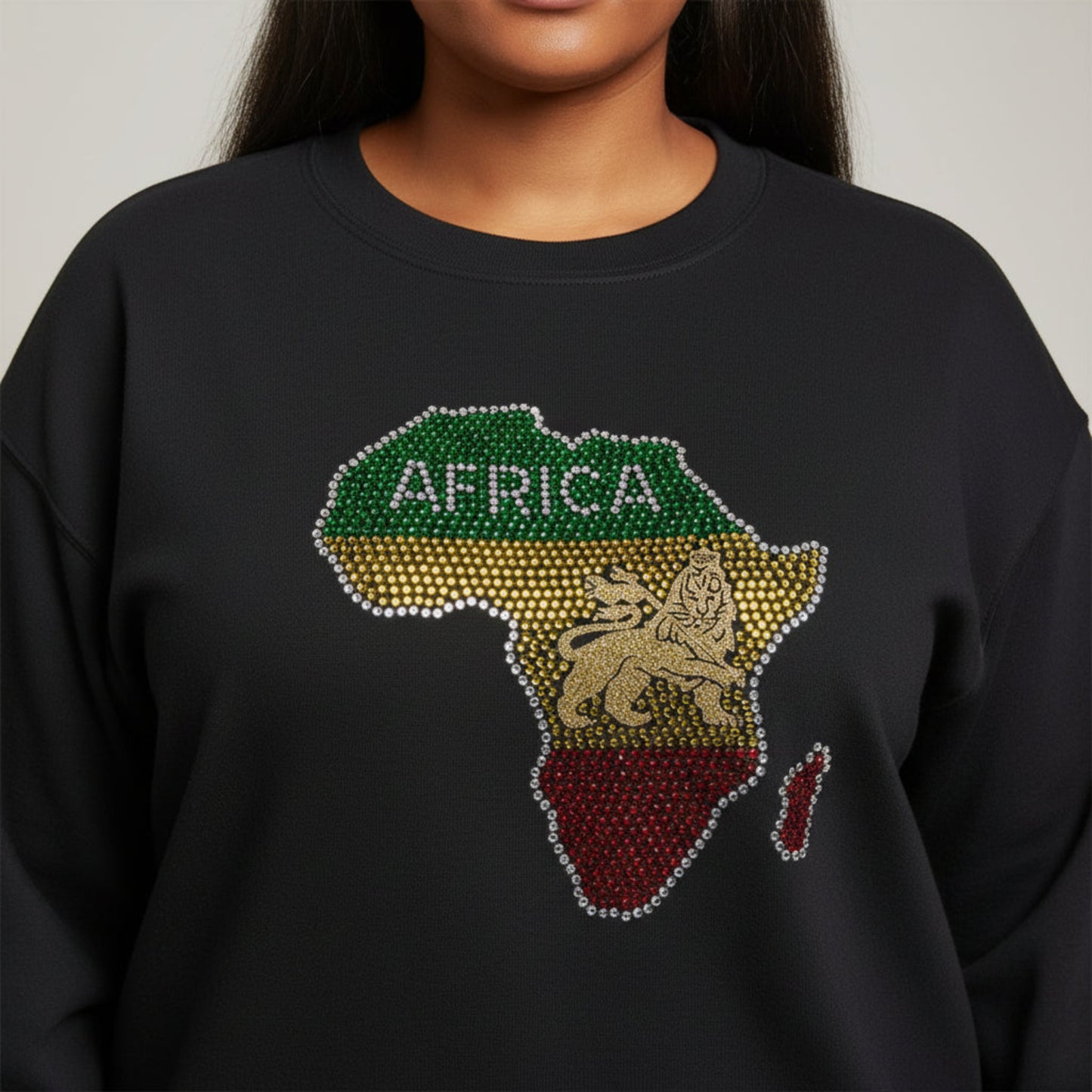 Rhinestone map of Africa on a Black sweat shirt